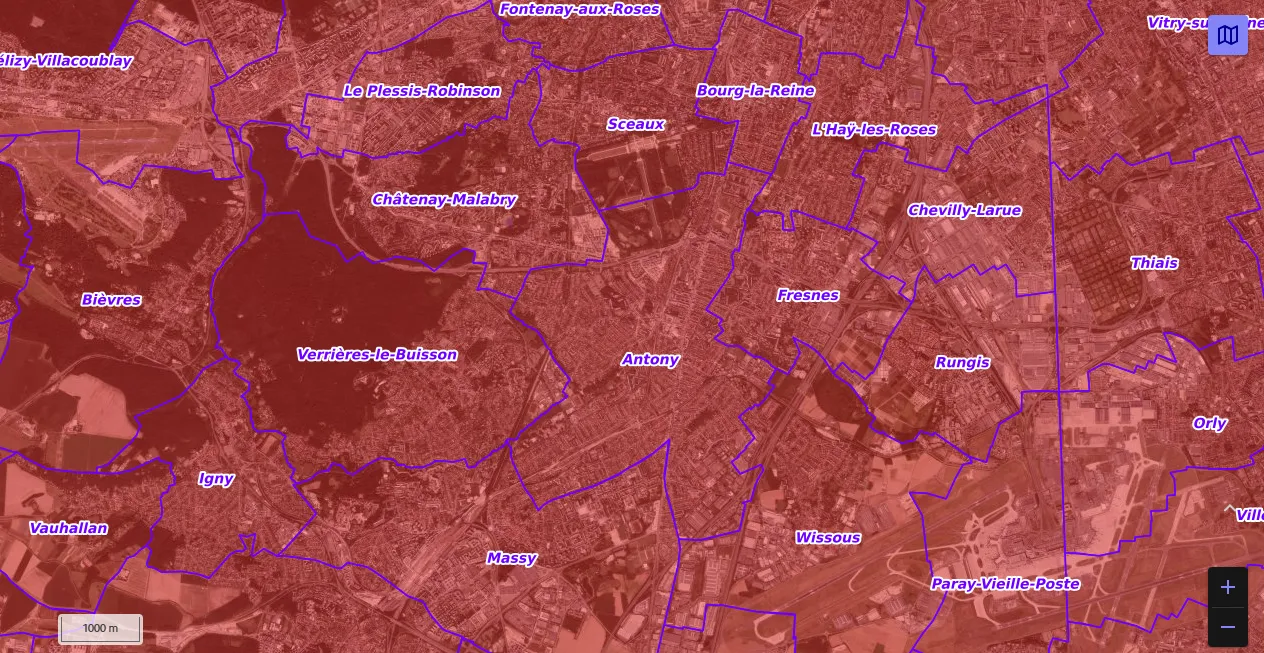 Carte de restriction drone du site cartes gouv pour la ville de Antony