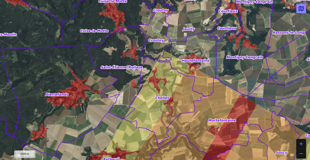 Carte de restriction drone du site cartes gouv pour la ville de Chelles