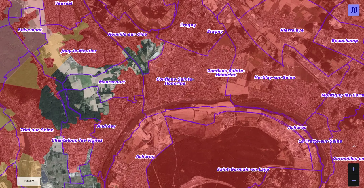 Carte de restriction drone du site cartes gouv pour la ville de Conflans-Sainte-Honorine