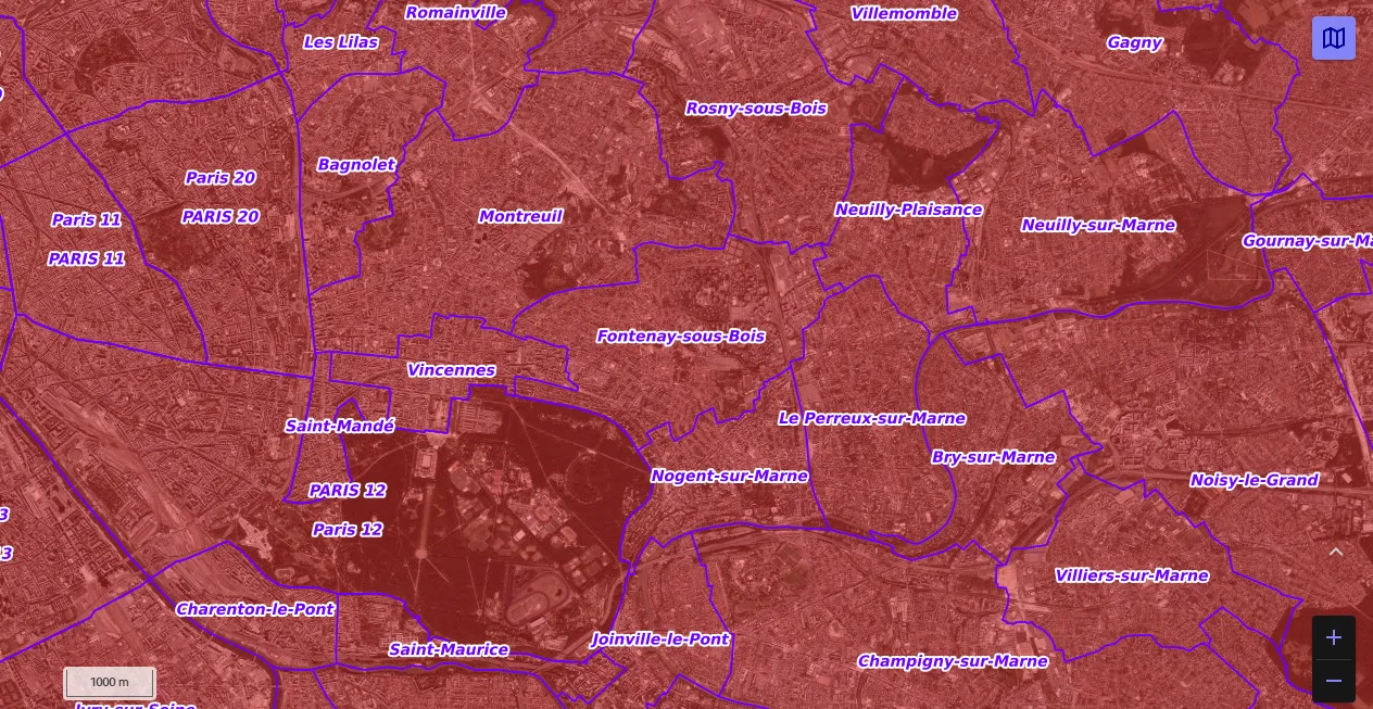 Carte de restriction drone du site cartes gouv pour la ville de Fontenay-sous-Bois