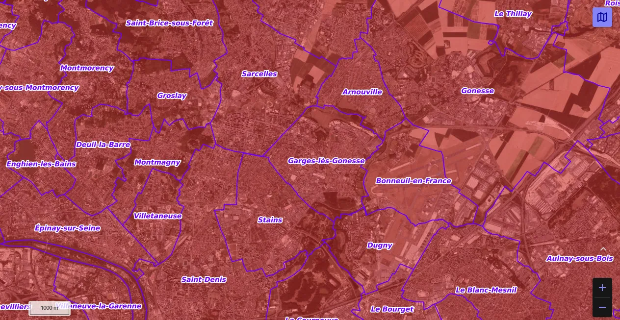 Carte de restriction drone du site cartes gouv pour la ville de Garges-lès-Gonesse