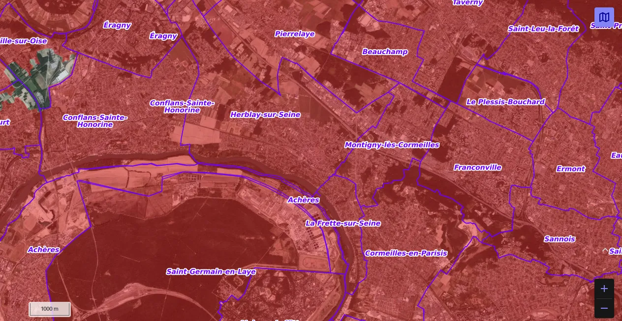 Carte de restriction drone du site cartes gouv pour la ville de Herblay-sur-Seine