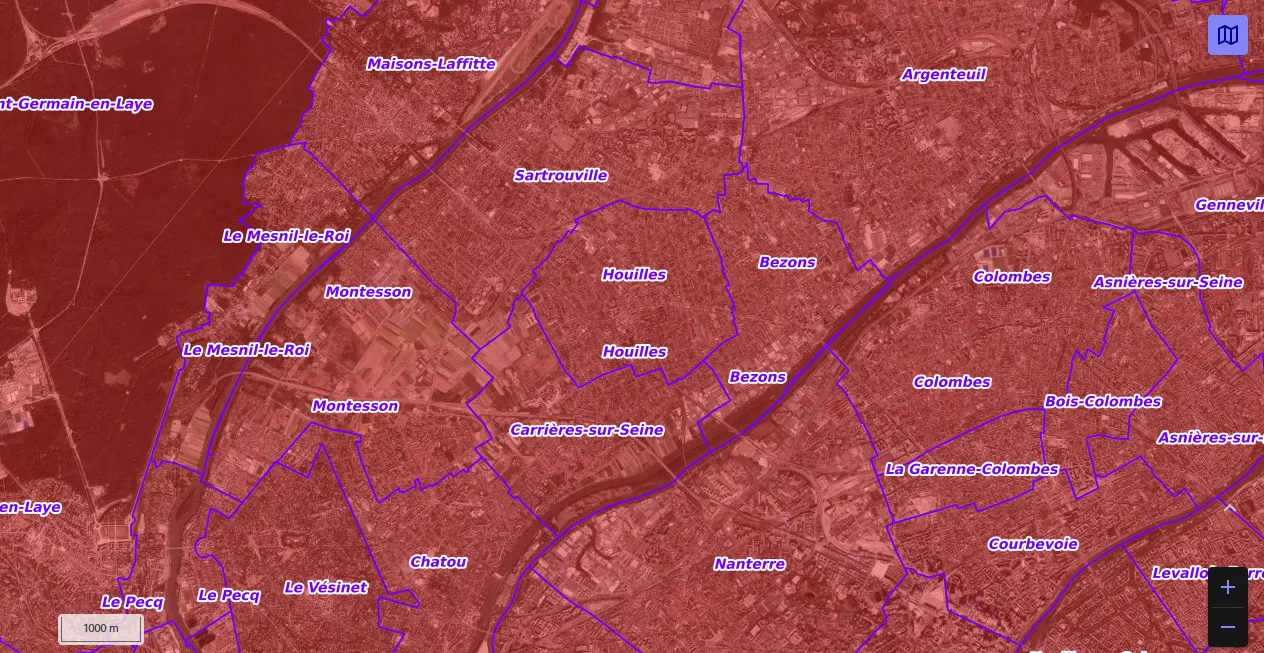 Carte de restriction drone du site cartes gouv pour la ville de Houilles