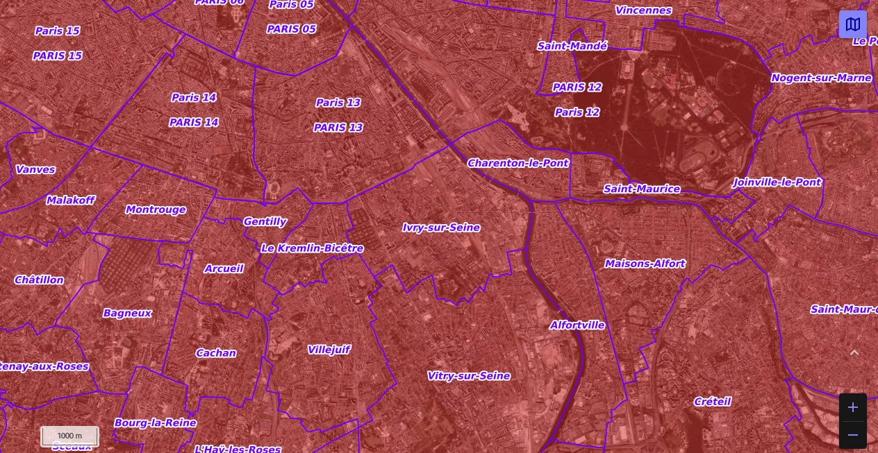 Carte de restriction drone du site cartes gouv pour la ville de Ivry-sur-Seine