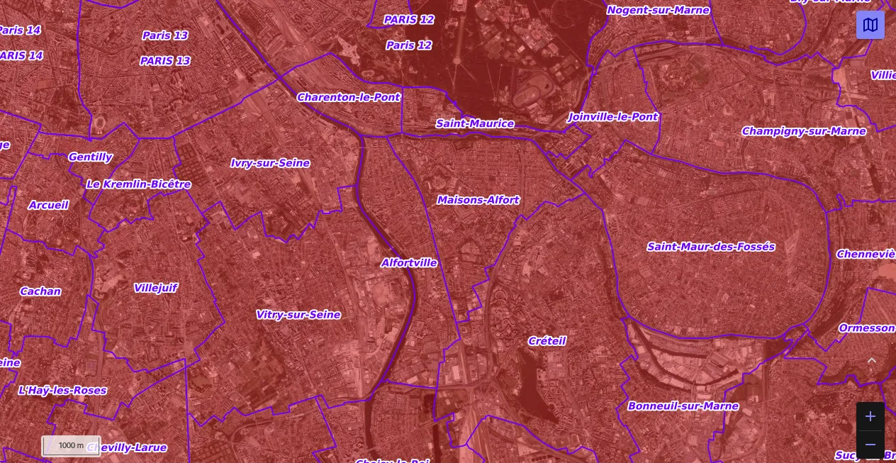 Carte de restriction drone du site cartes gouv pour la ville de Maisons-Alfort