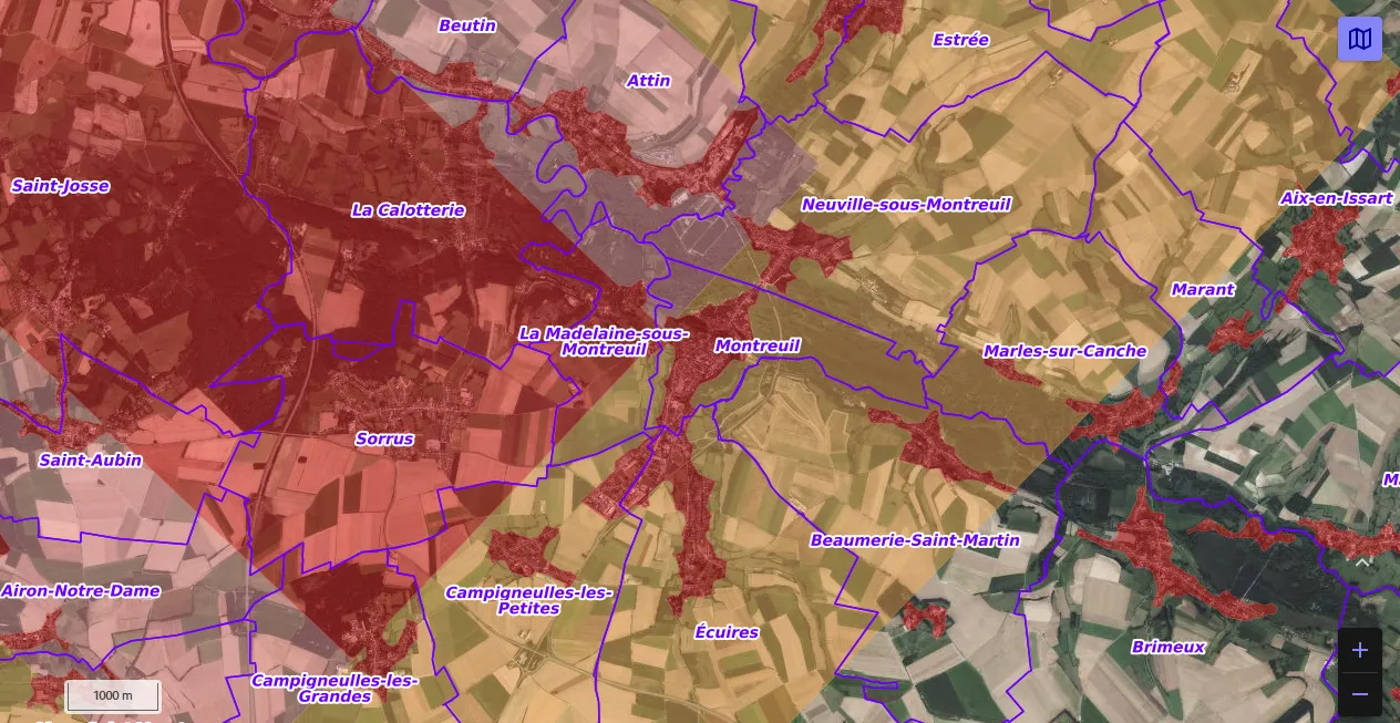 Carte de restriction drone du site cartes gouv pour la ville de Montreuil
