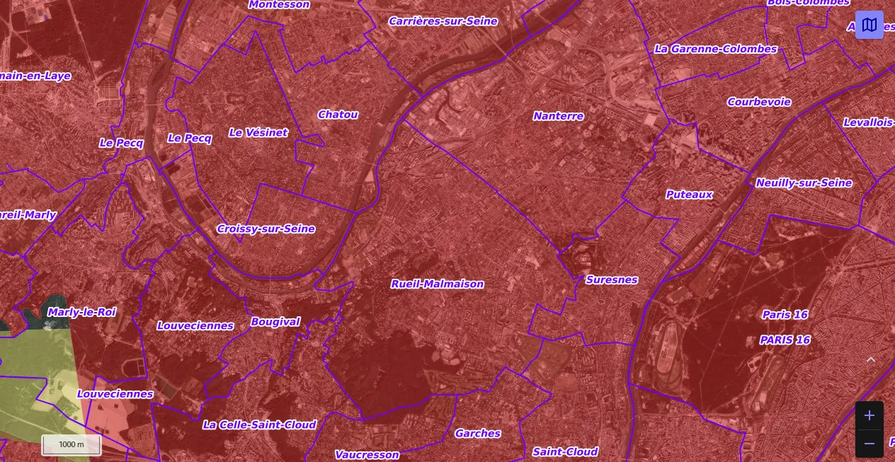 Carte de restriction drone du site cartes gouv pour la ville de Rueil-Malmaison