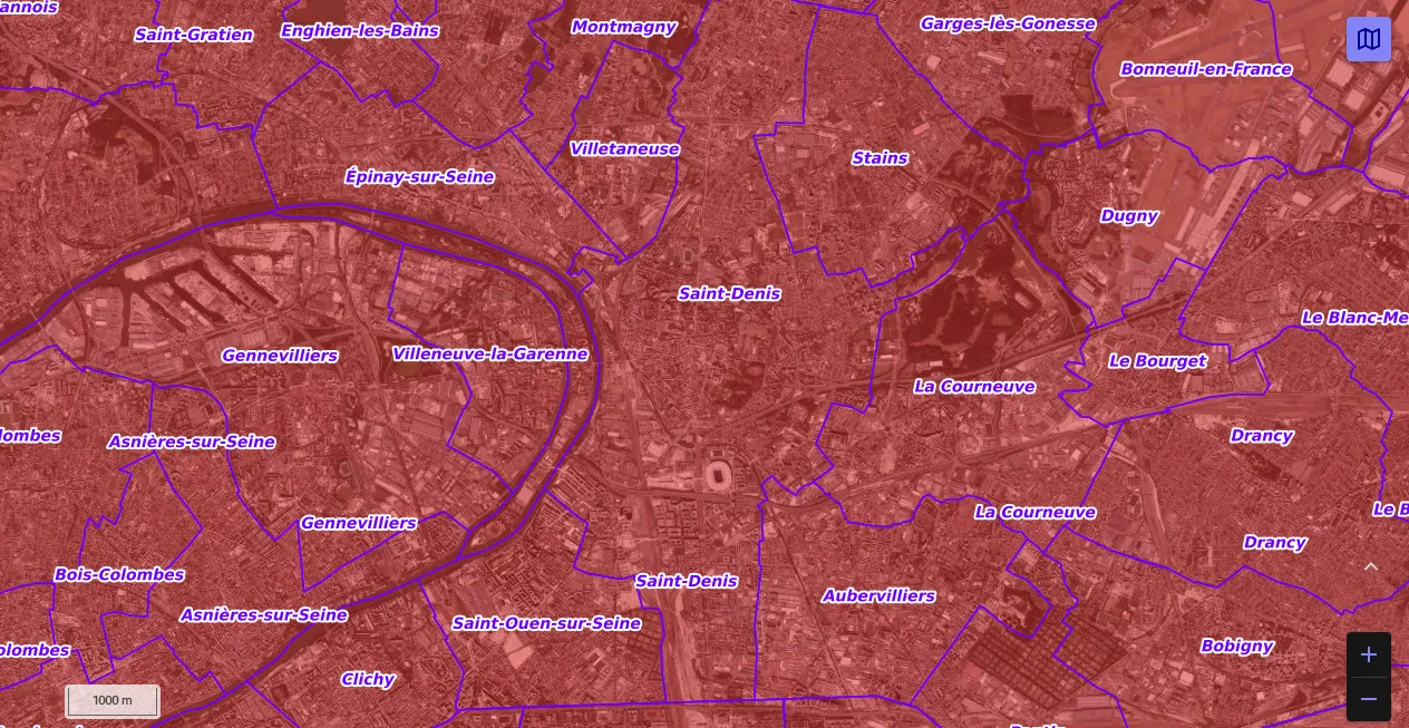 Carte de restriction drone du site cartes gouv pour la ville de Saint-Denis