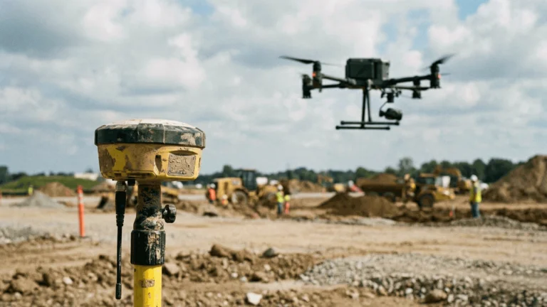 canne géomètre GPS et drone professionnel