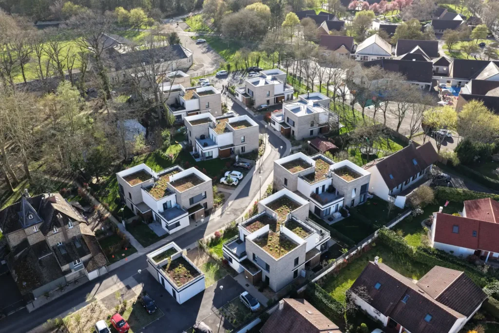 photo drone quartier residentiel hiver idf